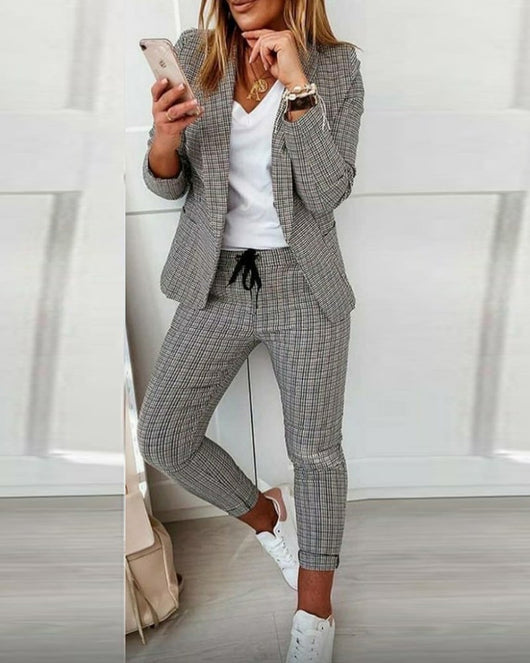 Pantalón Recto a Cuadros para Mujer - Traje Casual Moderno - Image 14