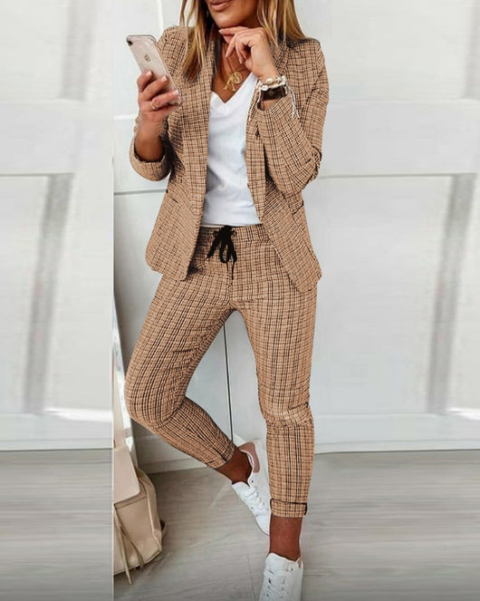 Pantalón Recto a Cuadros para Mujer - Traje Casual Moderno - Image 15