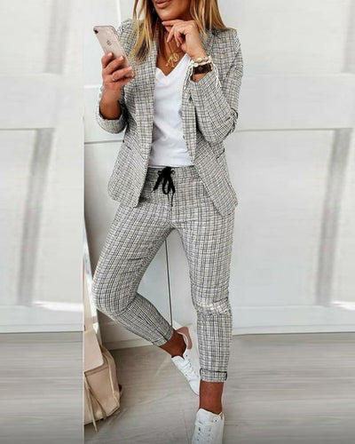 Pantalón Recto a Cuadros para Mujer - Traje Casual Moderno - Image 17