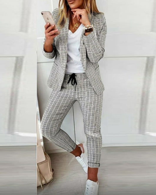 Pantalón Recto a Cuadros para Mujer - Traje Casual Moderno - Image 17