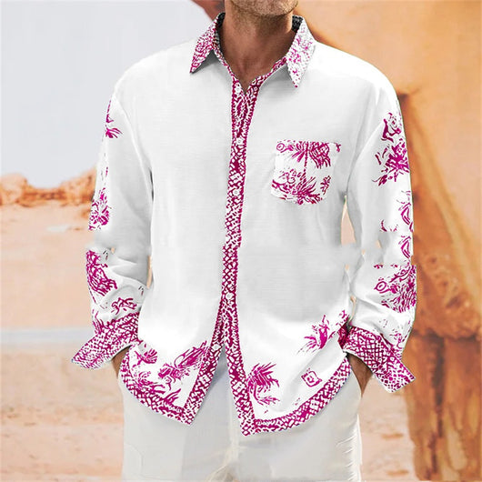 Camisa Manga Larga Estampada con Contraste de Color para Hombre - Otoño - Image 11