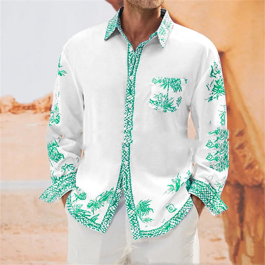 Camisa Manga Larga Estampada con Contraste de Color para Hombre - Otoño - Image 14