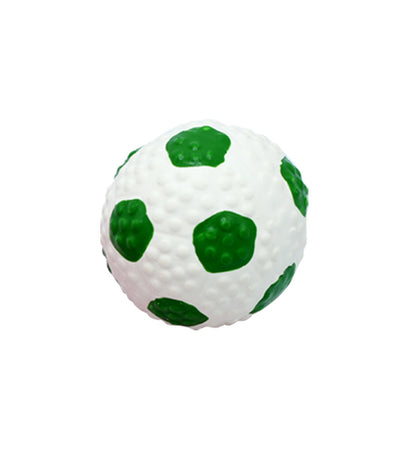 Pink latex pet toy shaped like a mini volleyball with white seams and a textured surface. - Image 17
