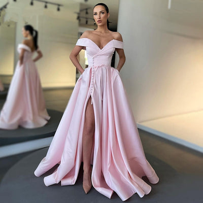 Vestido de Satén Elegante Cintura Alta Escote Frío y Abertura Profunda - Image 15