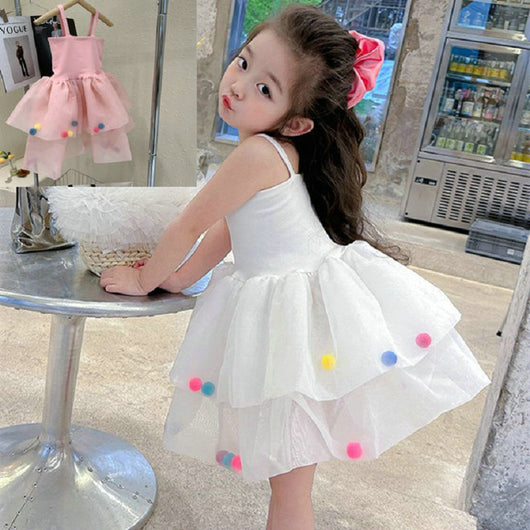 Vestido Princesa Infantil con Pompón de Pelaje Colorido - Image 22
