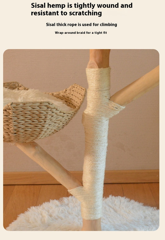 Árbol Rascador para Gatos con Nido de Madera Natural y Ratán - Image 25