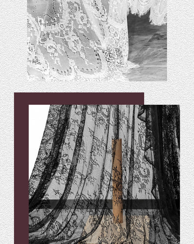 Conjunto de Encaje con Pestaña y Tela de Encaje en Negro y Blanco - Image 14