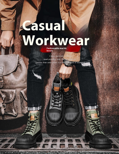 Botas de Trabajo Casual con Suela Gruesa - Estilo Motociclista Versátil para Hombre - Image 24