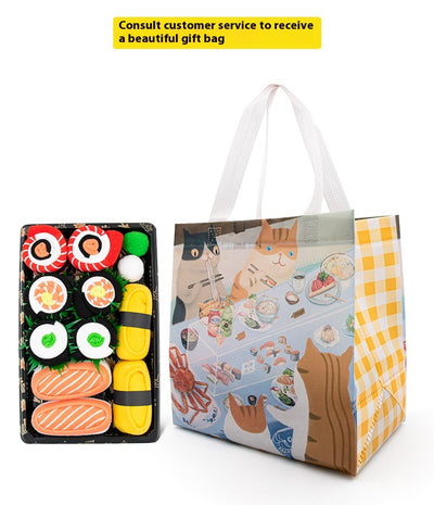 Calcetines Navideños de Algodón Peinado Diseño Sushi Hasta la Pantorrilla - Image 16