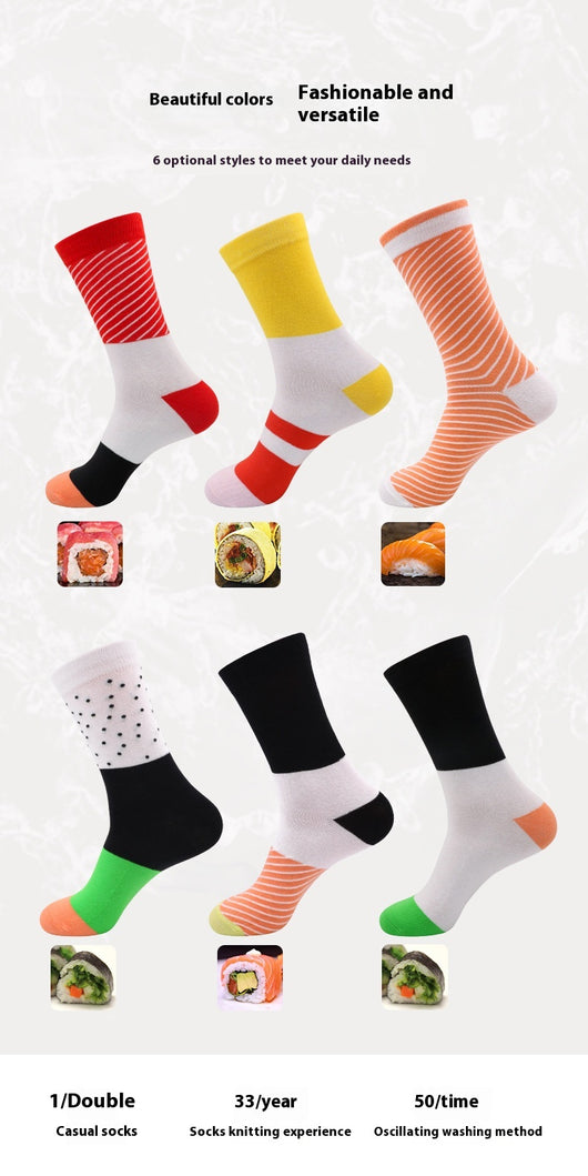 Calcetines Navideños de Algodón Peinado Diseño Sushi Hasta la Pantorrilla - Image 17