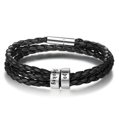Pulsera de Cuero Trenzado Personalizada para Hombre con Nombre y Acero Inoxidable - Image 90