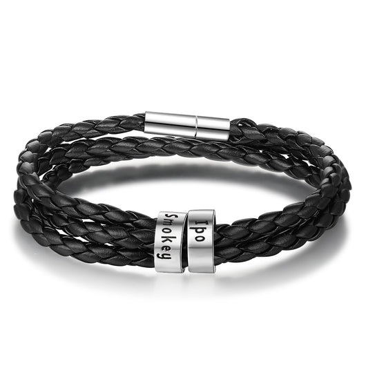Pulsera de Cuero Trenzado Personalizada para Hombre con Nombre y Acero Inoxidable - Image 90