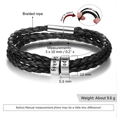 Pulsera de Cuero Trenzado Personalizada para Hombre con Nombre y Acero Inoxidable - Image 91