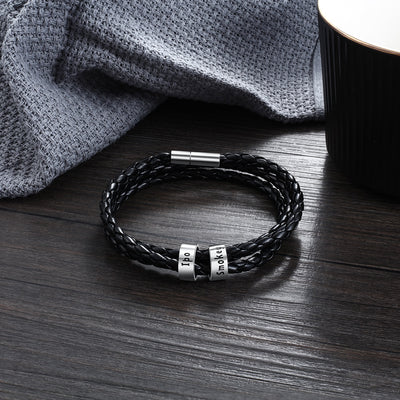 Pulsera de Cuero Trenzado Personalizada para Hombre con Nombre y Acero Inoxidable - Image 92