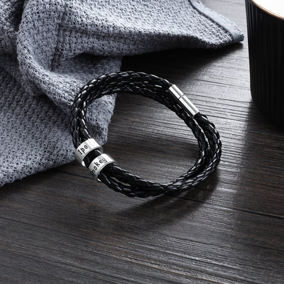 Pulsera de Cuero Trenzado Personalizada para Hombre con Nombre y Acero Inoxidable - Image 93