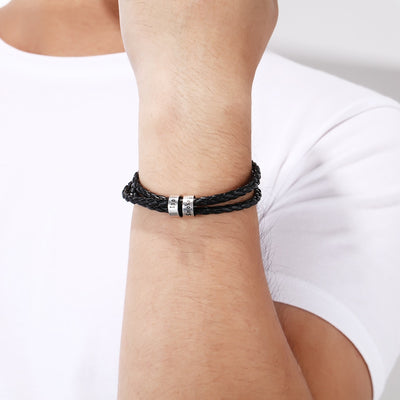 Pulsera de Cuero Trenzado Personalizada para Hombre con Nombre y Acero Inoxidable - Image 95