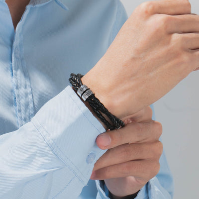 Pulsera de Cuero Trenzado Personalizada para Hombre con Nombre y Acero Inoxidable - Image 97