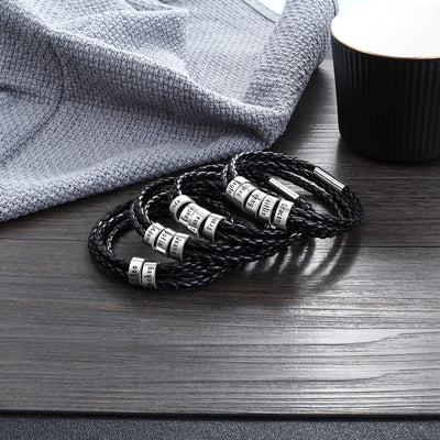 Pulsera de Cuero Trenzado Personalizada para Hombre con Nombre y Acero Inoxidable - Image 99
