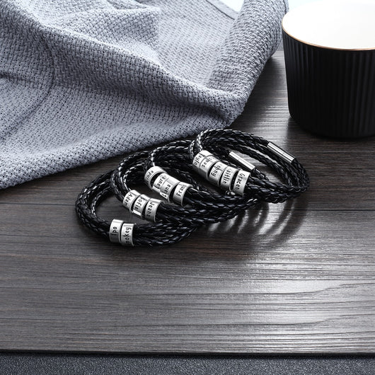 Pulsera de Cuero Trenzado Personalizada para Hombre con Nombre y Acero Inoxidable - Image 99