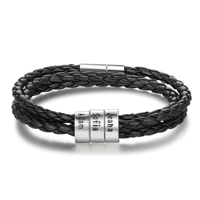 Pulsera de Cuero Trenzado Personalizada para Hombre con Nombre y Acero Inoxidable - Image 100