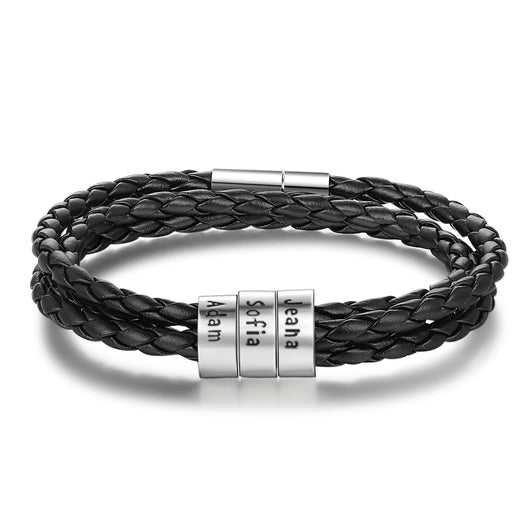 Pulsera de Cuero Trenzado Personalizada para Hombre con Nombre y Acero Inoxidable - Image 100