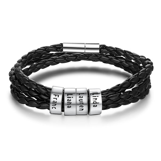 Pulsera de Cuero Trenzado Personalizada para Hombre con Nombre y Acero Inoxidable - Image 101
