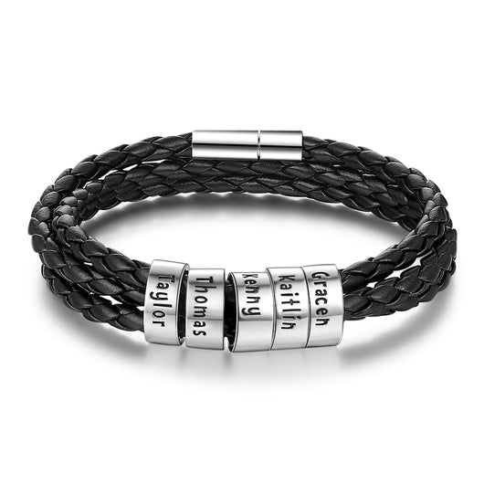 Pulsera de Cuero Trenzado Personalizada para Hombre con Nombre y Acero Inoxidable - Image 102
