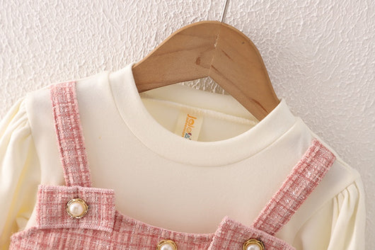 Vestido Falda Princesa Coreana Niña Primavera Otoño Estilo Dos Piezas con Tirantes - Image 15