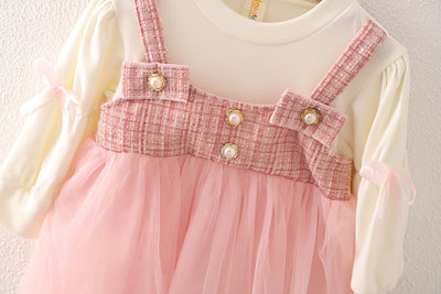 Vestido Falda Princesa Coreana Niña Primavera Otoño Estilo Dos Piezas con Tirantes - Image 17