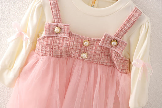 Vestido Falda Princesa Coreana Niña Primavera Otoño Estilo Dos Piezas con Tirantes - Image 17