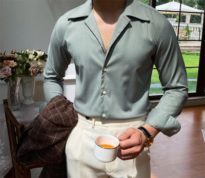 Camisa Casual de Cuello Cubano Manga Larga para Hombre - Image 10