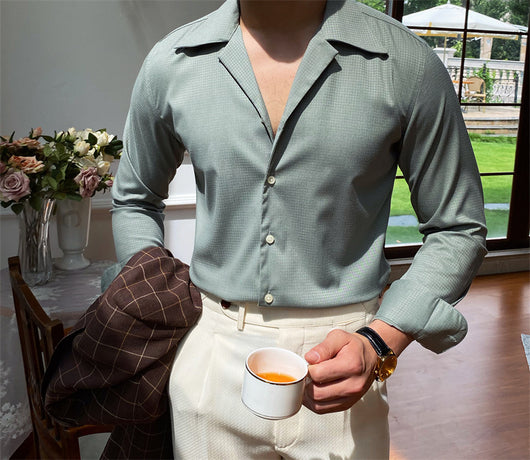 Camisa Casual de Cuello Cubano Manga Larga para Hombre - Image 10