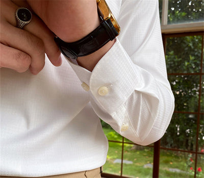 Camisa Casual de Cuello Cubano Manga Larga para Hombre - Image 11