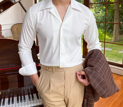 Camisa Casual de Cuello Cubano Manga Larga para Hombre - Image 12