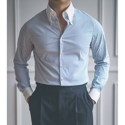 Camisa Slim Fit de Cuello Puntiagudo Manga Larga Multicolor - Image 11