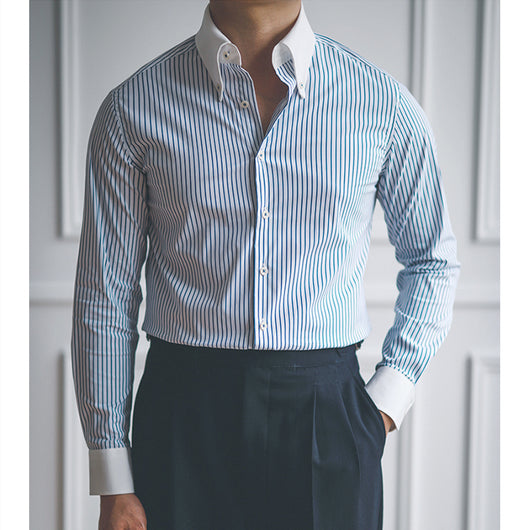 Camisa Slim Fit de Cuello Puntiagudo Manga Larga Multicolor - Image 12