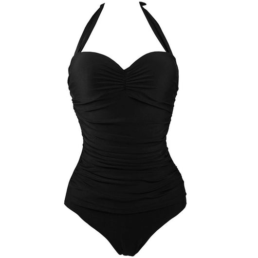 Traje de Baño Enterizo Talla Grande Escote Halter Lunares con Fruncido - Image 9