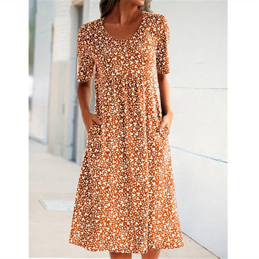 Vestido Midi Floral Escote Redondo Manga Corta - Image 15