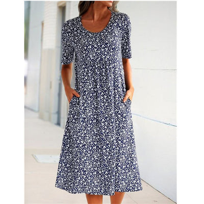 Vestido Midi Floral Escote Redondo Manga Corta - Image 16