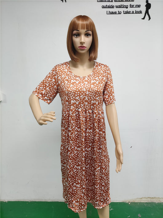 Vestido Midi Floral Escote Redondo Manga Corta - Image 17