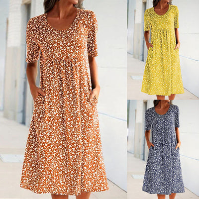 Vestido Midi Floral Escote Redondo Manga Corta - Image 18