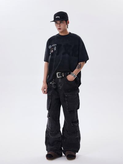 Overol Jeans Ancho Desgastado con Múltiples Bolsillos - Image 12