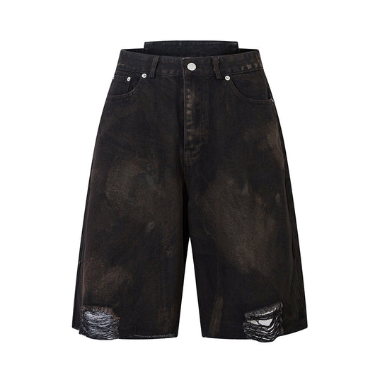 Shorts Denim Vintage Desgastado para Hombre con Efecto Spray - Image 20