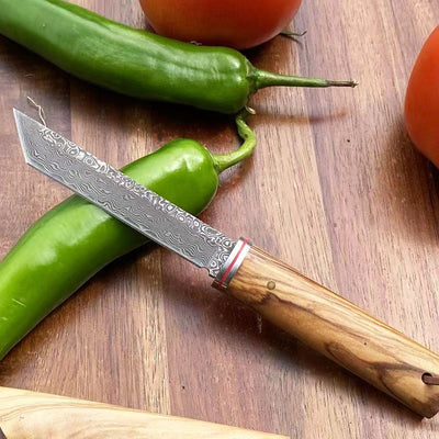 Cuchillo de Acero Damasco con Mango de Madera de Olivo - Image 11