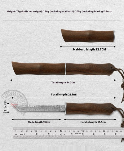 Cuchillo de Acero Damasco con Hoja Forjada, Mango de Sándalo Rojo y Vaina - Ideal para Aventuras al Aire Libre - Image 6
