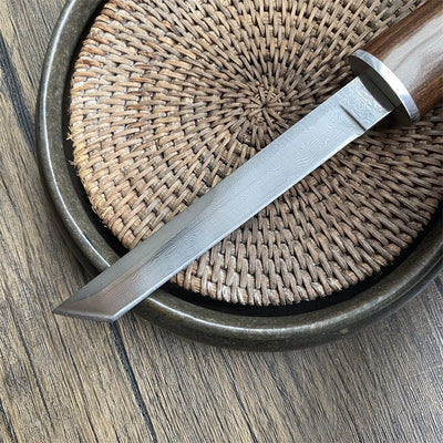 Cuchillo de Acero Damasco con Hoja Forjada, Mango de Sándalo Rojo y Vaina - Ideal para Aventuras al Aire Libre - Image 11