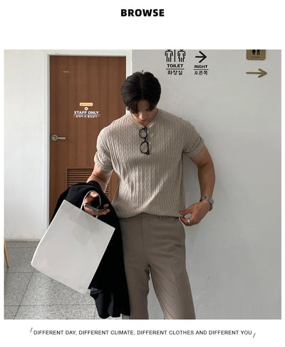 Camiseta Básica de Punto para Hombre - Color Liso Versátil - Image 10
