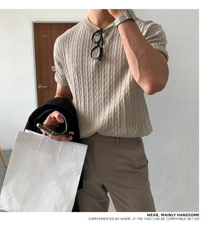 Camiseta Básica de Punto para Hombre - Color Liso Versátil - Image 14