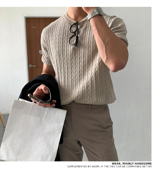 Camiseta Básica de Punto para Hombre - Color Liso Versátil - Image 14