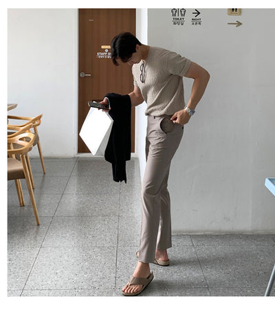 Camiseta Básica de Punto para Hombre - Color Liso Versátil - Image 18